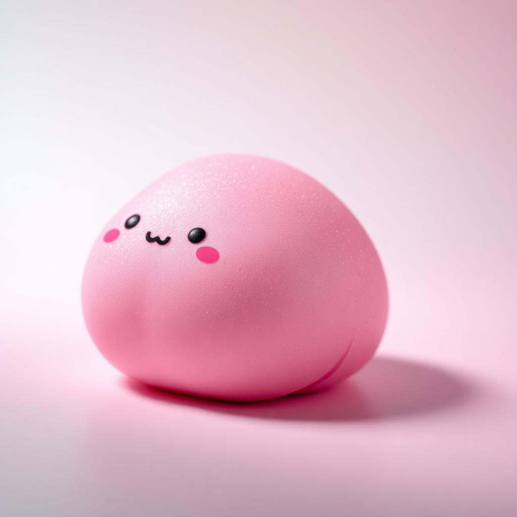 Pink glitter dumpling squishy stress toy with a cute face